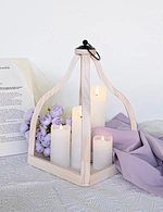 lantern with wooden base