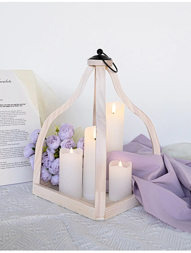 lantern with wooden base